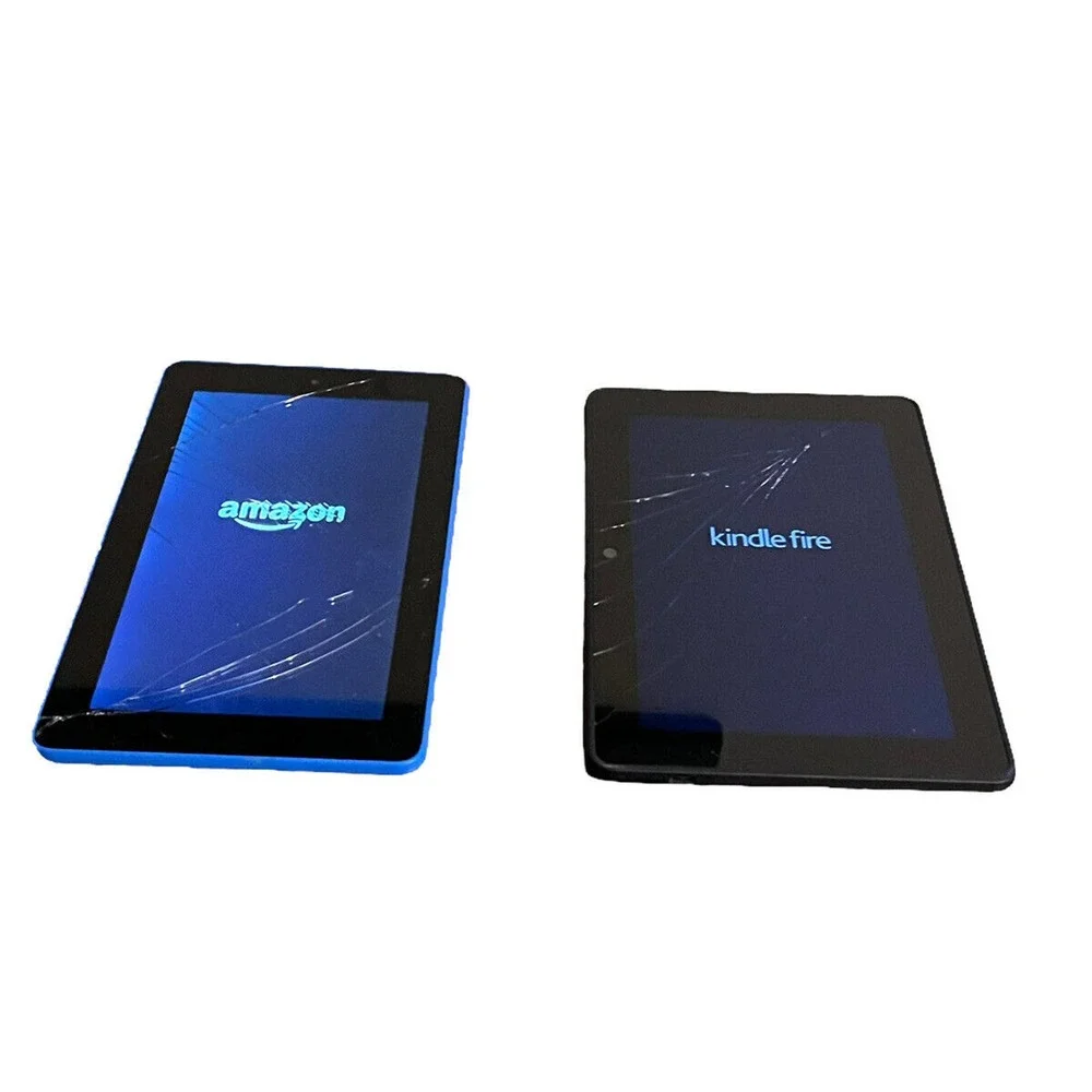 (2) Amazon Fire 7 (SV98LN) Blue & C9R6QM Amazon Fire Broken Screens EUC